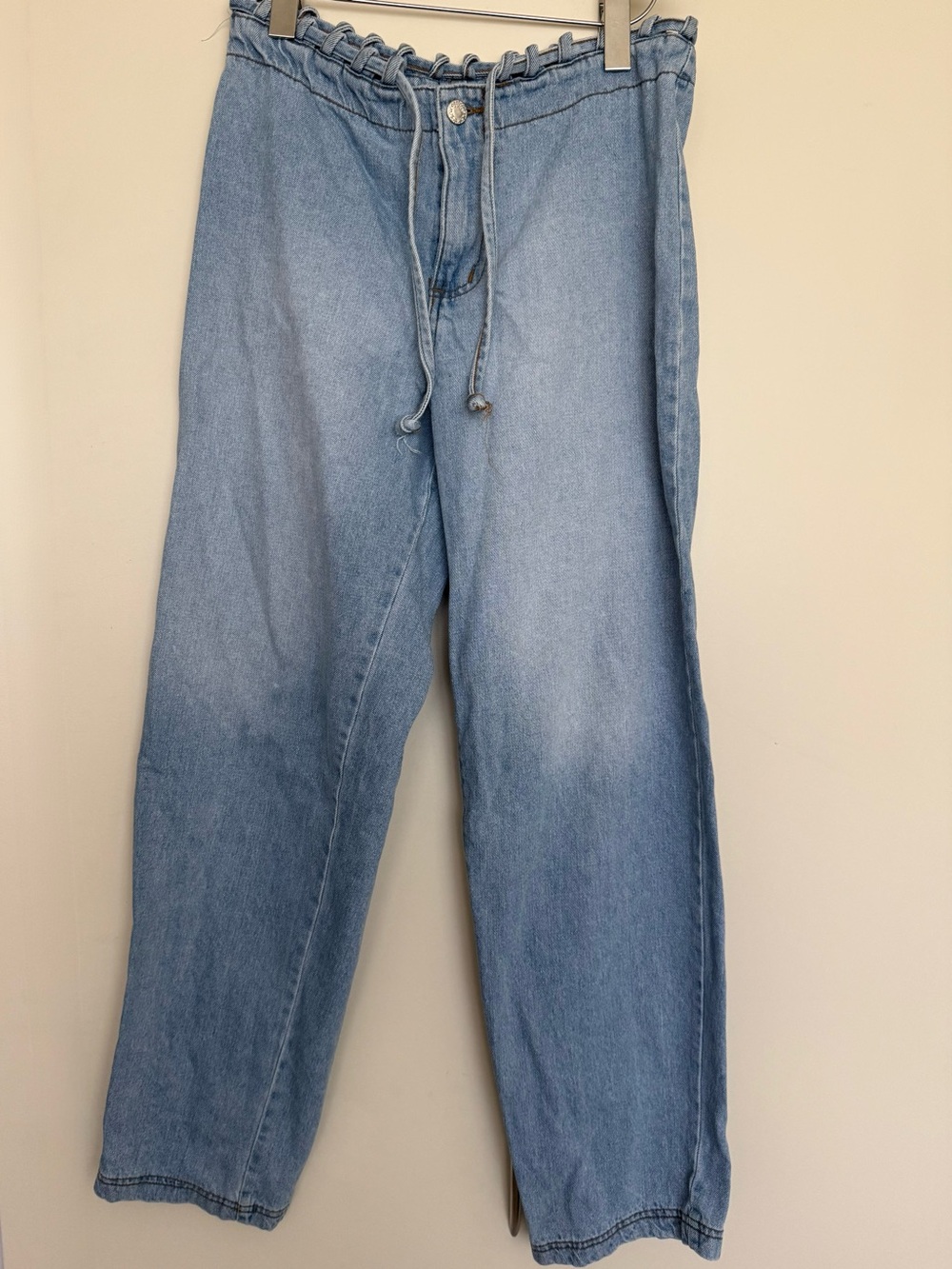 Vintage 90s Contempo Casuals Light Wash Drawstring Wide Leg Jeans 28” 80s Y2K